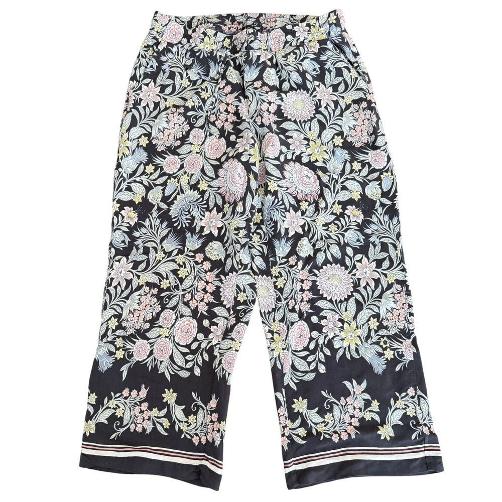 LOFT Black Floral Wide Leg Pants